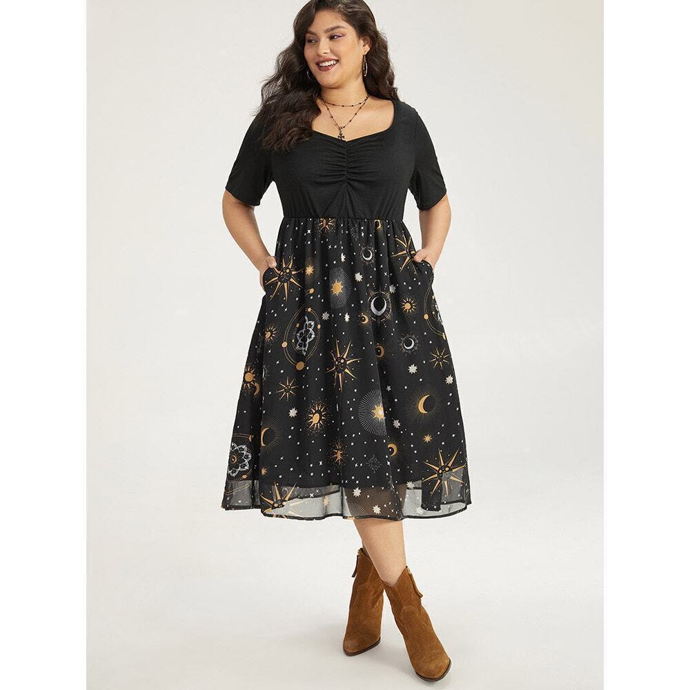 Plus Size 30 6X BloomChic Moon & Star Graphic Comfy Dress with Pockets